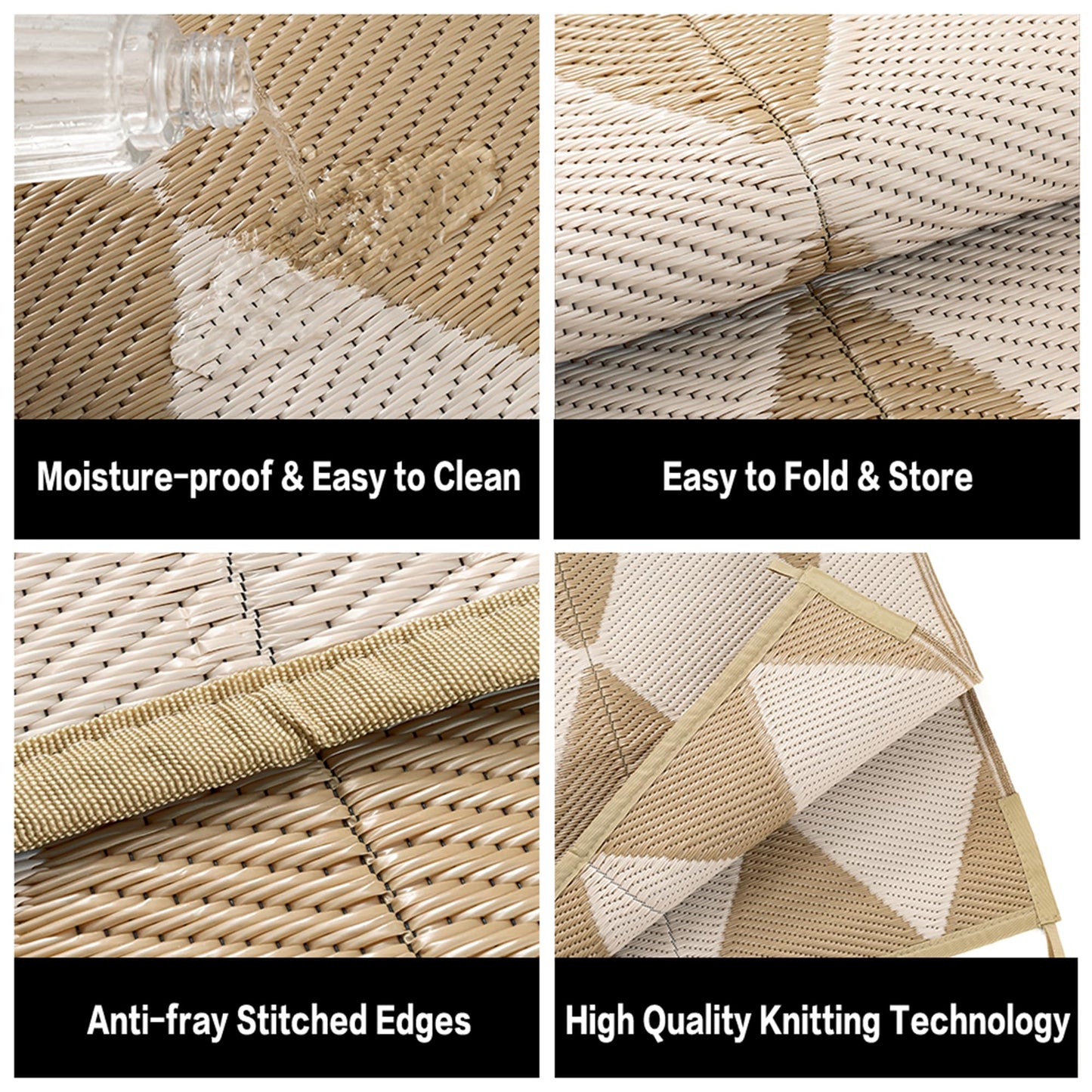 WondRg Outdoor Plastic Checkered Rug Waterproof Patio 6x9 Beige Brown Diamond Geometry Mat for Porch Camping RV Balcony Deck Courtyard Reversible Lightweight Durable Portable