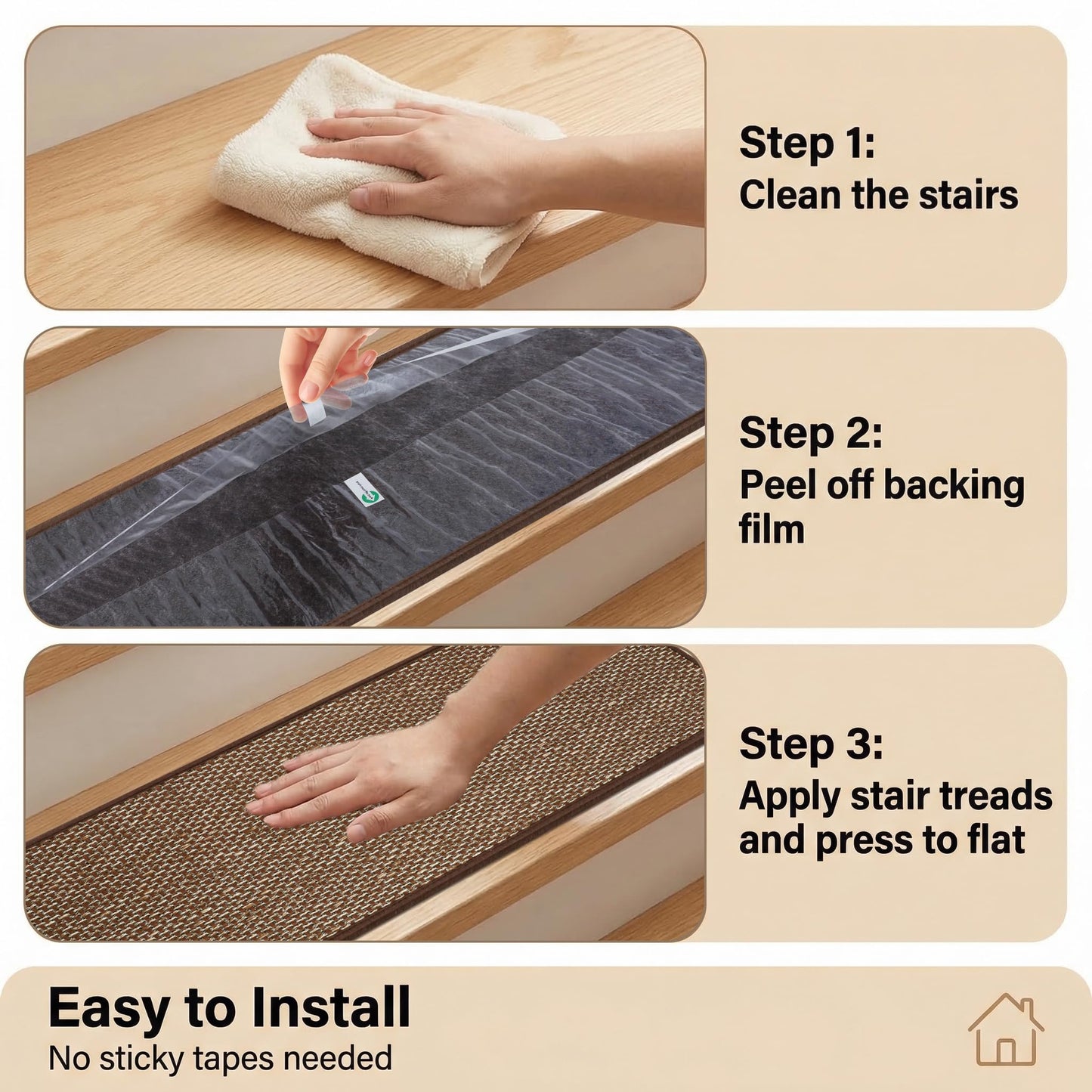 RULDGEE Stair Treads Non Slip for Wooden Steps Indoor 9"x30",15 Pack Stair Runner Peel and Stick Carpet Stair Treads for Kids and Dogs,Machine Washable,Brown
