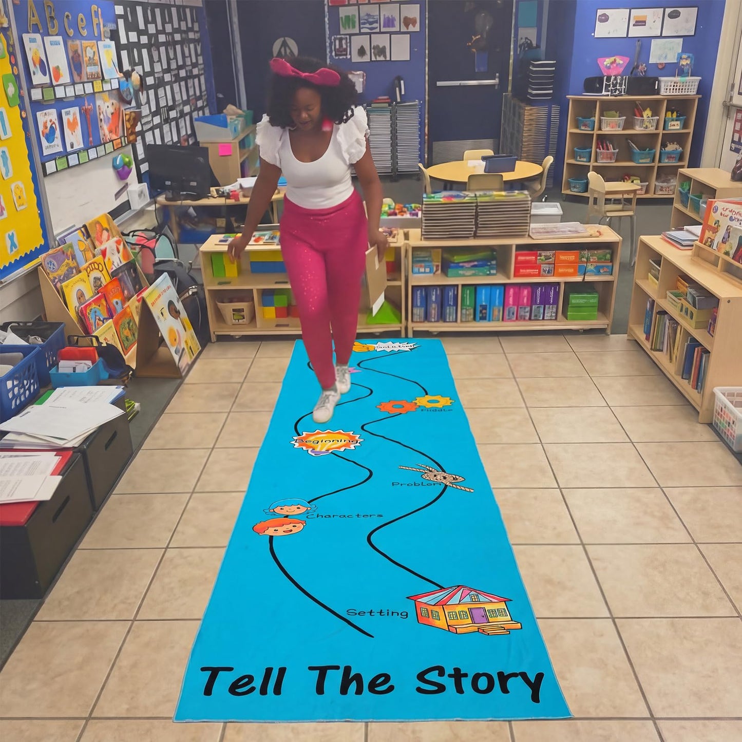 Klyyo Clyro 12ft Tell The Story Reading Corner Rugs for Classroom Back to School Walk on Retell Story Map Runner Carpet for Kindergarten Elementary ELA Language Lesson Activity Educational Supplies