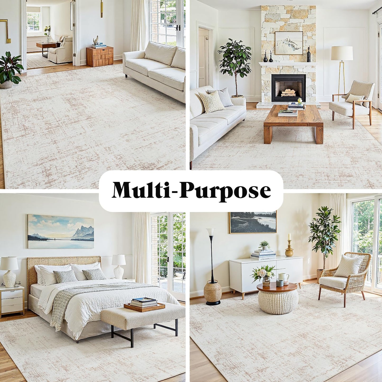 5x8 Area Rugs for Living Room Washable Rug: Anti-Skid Abstract Modern Living Room Rug Soft Thin Carpets Indoor Floor Non-Shedding Carpet for Bedroom Dining Farmhouse Nursery Beige White