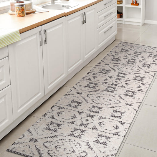 JONATHAN Y Mediterranean Tile Indoor Outdoor Runner Rug 2X10 White/Black, Citta High-Low Pile for Backyard, Patio, Porch, Easy-Cleaning, High Traffic, Pet-Friendly, Non-Shedding (SBH102B-210)