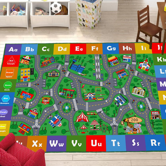 Mishareal Kids Play Mat, Soft Car Track Rug Educational Playmat Nursery Rugs Children Play Area Rug City Road Traffic Playroom Bedroom,4'11" x 3'3"
