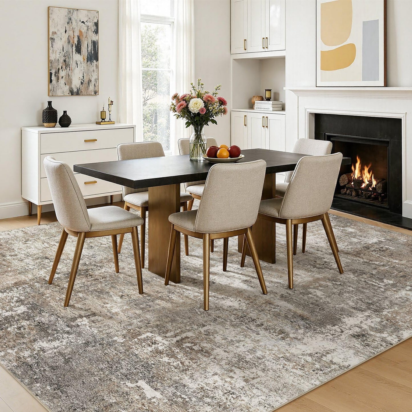 Jessibou Area Rugs 5x7 Living Room: Washable Large Abstract Modern Neutral Rugs Soft Non Slip Stain Resistant Low Pile Carpet for Bedroom Dining Nursery Home Office Room Home Decor - Brown Grey