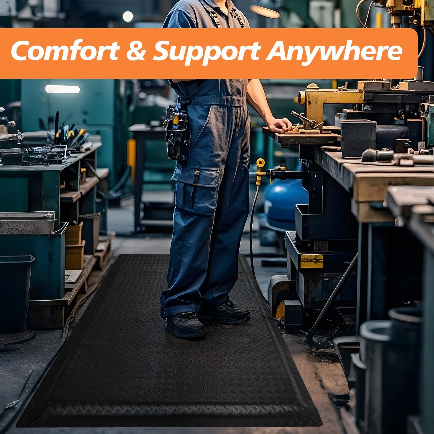 ISXACFF Anti Fatigue Mats Industrial 3' x 5' 15/16" Thick Ergonomic Standing Mat Commercial Kitchen Mat Heavy Duty Diamond Plate Shop Floor Mat Helps Relieve Back and Leg Soreness
