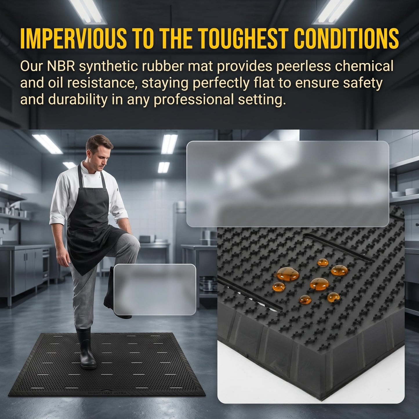jxgzyy 47"x35" Outdoor Rubber Floor Mats, Non-Slip Commercial Restaurant Mat, Heavy Duty Kitchen Drainage Mats for Outside, Industral, Pool, Entrance, Bar, Wet Area,Oil Proof
