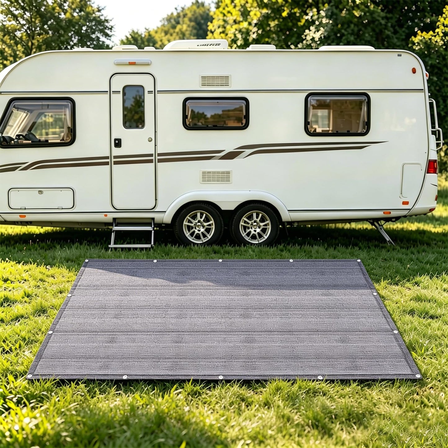 POYEE 9x6ft RV Outdoor Rug Camping Mat Awning Carpet Blue Gray