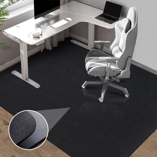 Office Chair Mat for Hardwood Floor: 63" x 51" Extra Large Black Office Chair Mats, Anti-Slip Rubber Floor Mat for Gaming Rolling Chair, Heavy Duty Sturdy Floor Protector Mat Under L Computer Desk