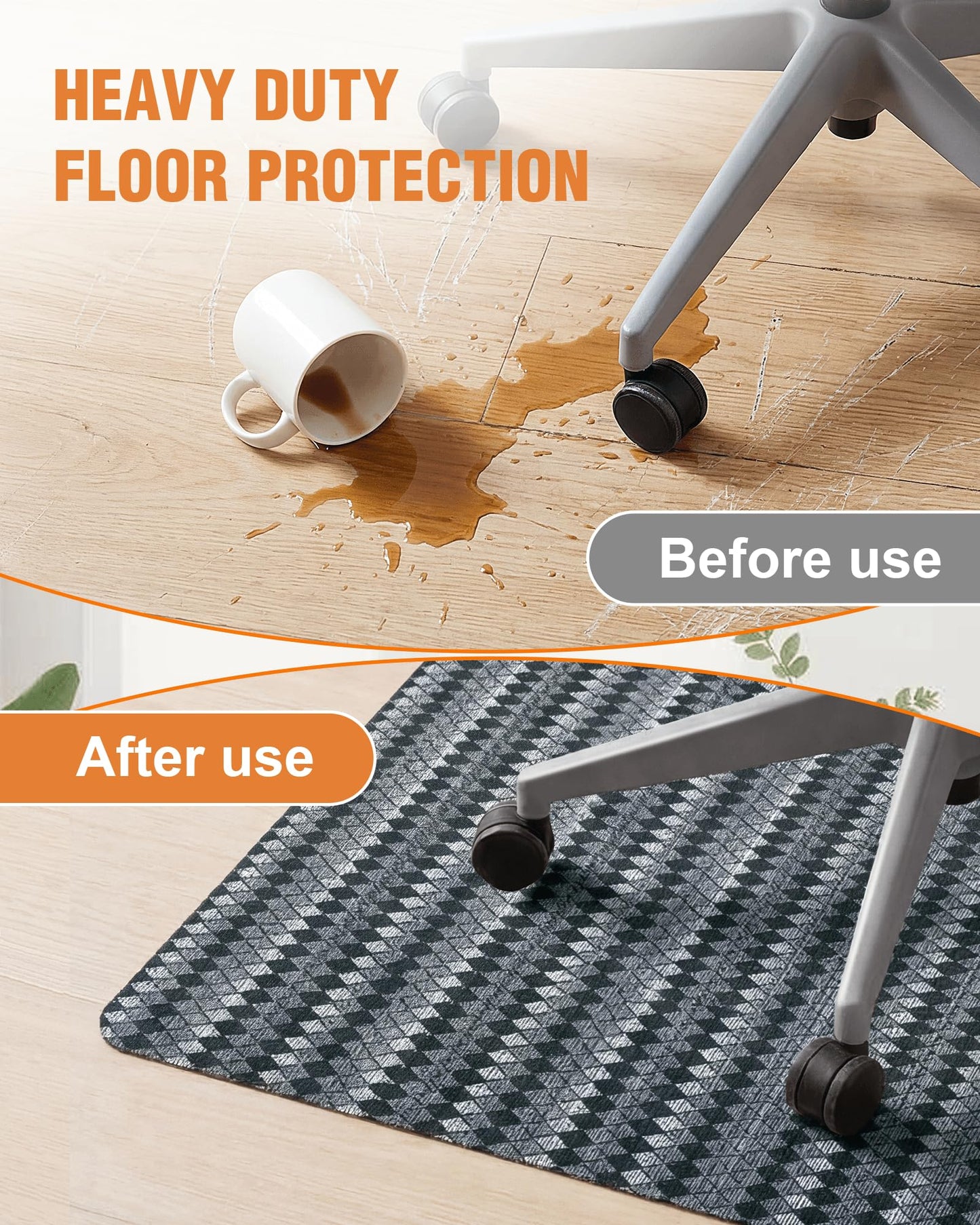 Carvapet 36x48 Office Chair Mat for Hardwood Floor - Heavy Duty Desk Floor Protector, Silent Smooth Glide Rolling Gaming Chair Mat with Skid-Resistant Backing