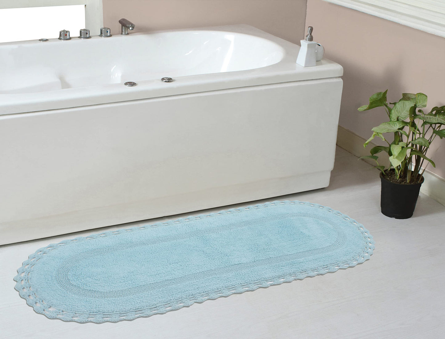 Home Weavers Hampton Crochet Reversible Bathmat 100% Cotton Bathroom Rug, Machine Washable Rug, Extra Soft and Absorbent Bath Rug, Kitchen Mat, 21"x54" Runner, Aqua