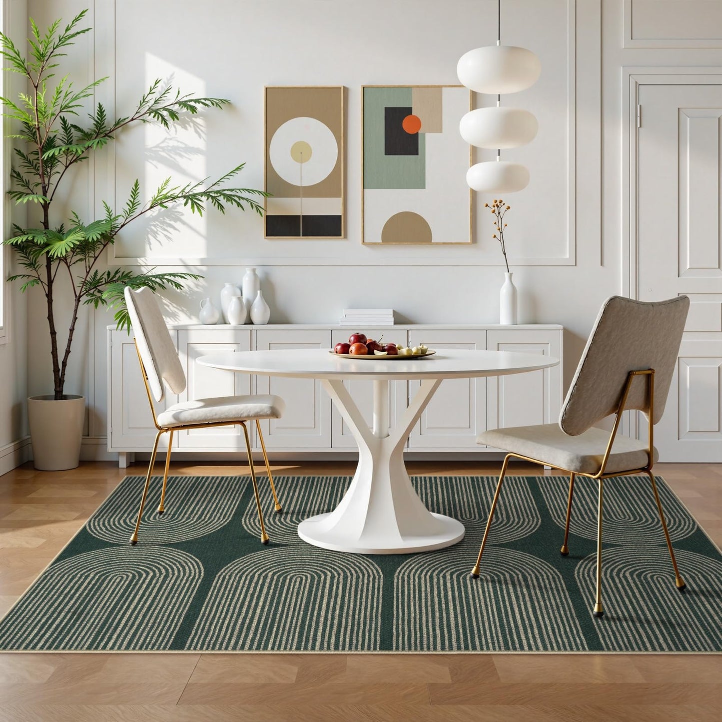 LIVEBOX Modern Rainbow Easy Jute Rug, 5x7 Washable Area Rugs for Living Room Patio Farmhouse Indoor Outdoor Rug, Non Slip Neutral Floor Carpet for Office Backyard (5'x7', Green)