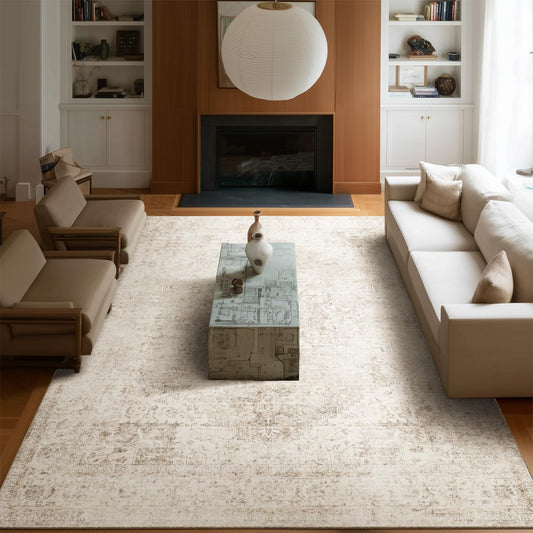 Machine Washable Rugs for Living Room: 8x10 Area Rugs for Bedroom Ultra Soft Non-Slip Low Pile Vintage Distress Boho Large Carpet for High-Traffic Dining Room - Farmhouse Decor