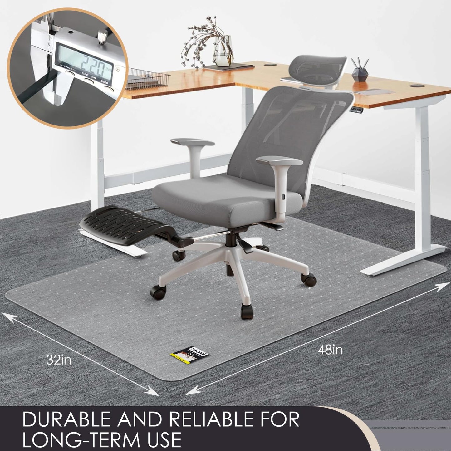 Kuyal Office Chair Mat for Carpet, 32‘’x48‘’ Clear Heavy Duty Computer Chair Mat, Under Desk Protector Carpeted Floors Mat, Easy Chair Movement,Ship Flat