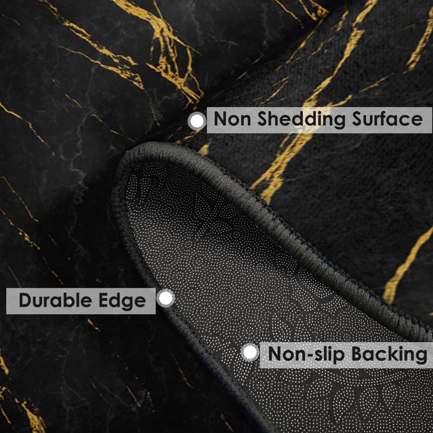 ArtSocket Area Rug Marble Black Gold Entry Runner Rug 2' x 6' Non-Slip Washable Indoor Door Mat Carpet for Bedroom Kitchen Entryway Laundry Living Home Decor