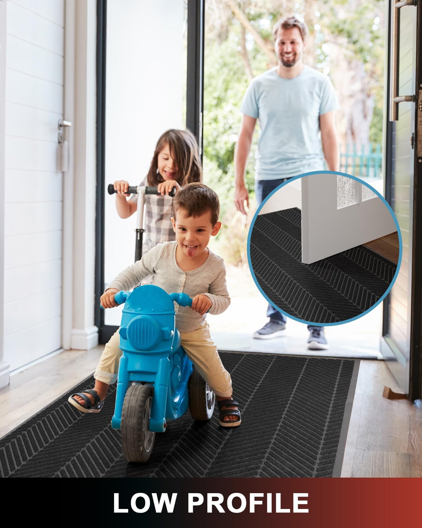 Front Door Mat Indoor Outdoor Entrance, 4' x 12' Heavy Duty Doormat for Entryway, Absorbent Low Profile Welcome Mats Non-Slip, Trap Dirt Durable Mats for Home, Patio, Garage