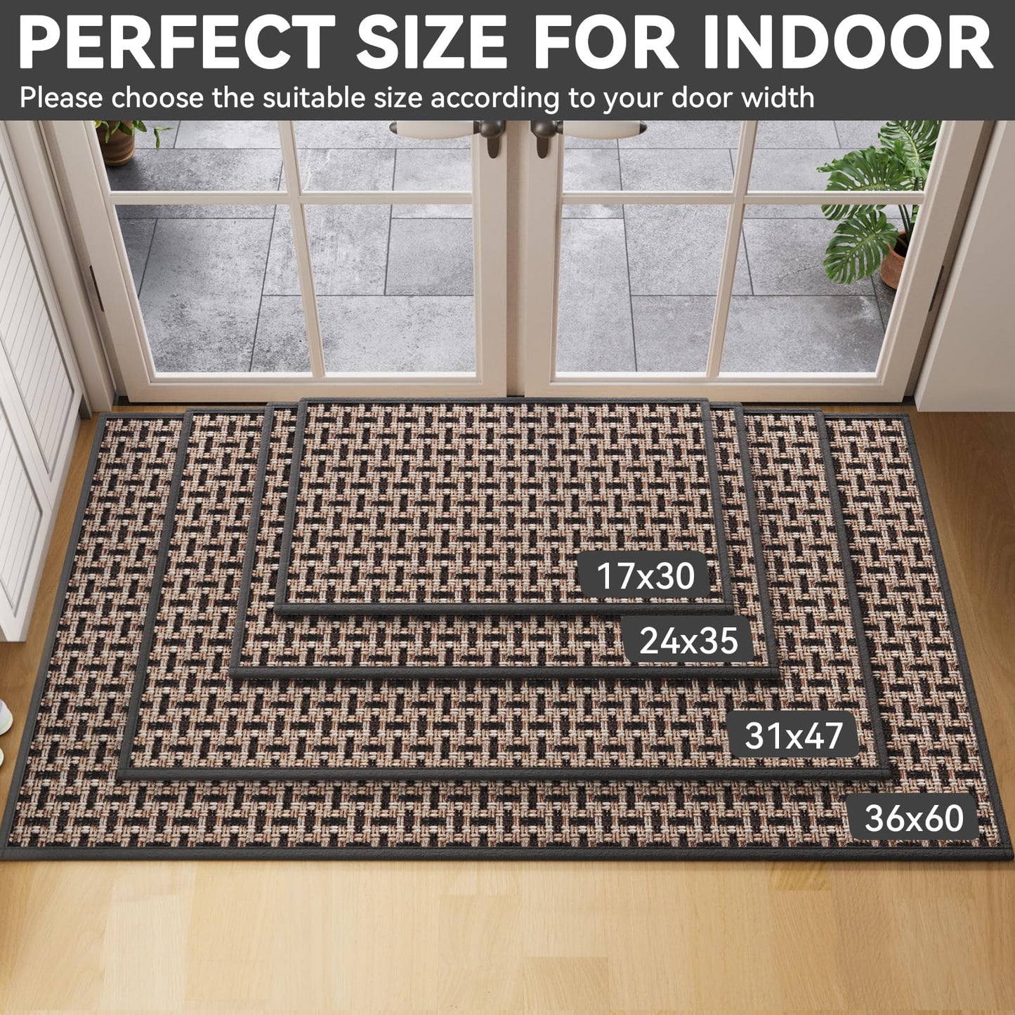 Indoor Door Mat Dirt 36x60 Resistant and Absorbent, Non-Slip Rubber Backing Floor Mats, Easy Clean Low-Profile Doormat for Entryway, Front Door, Inside Entrance Black