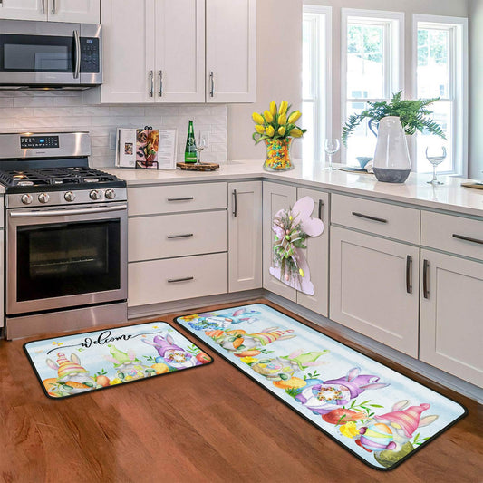 flippana Easter Kitchen Rugs and Mats for Floor Non-Slip Backing Easter Gnome Mat Easter Decorations for Home Welcome Spring Kitchen Rug Sets with Runner (Happy Easter 06, 17"x47.2"+17"x30")