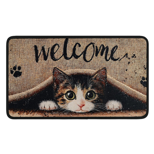Worltoldb Welcome Cat Door Mat Indoor Outdoor Entrance Floor Mats Non-Slip Washable Decor Rugs 27x15 Inch