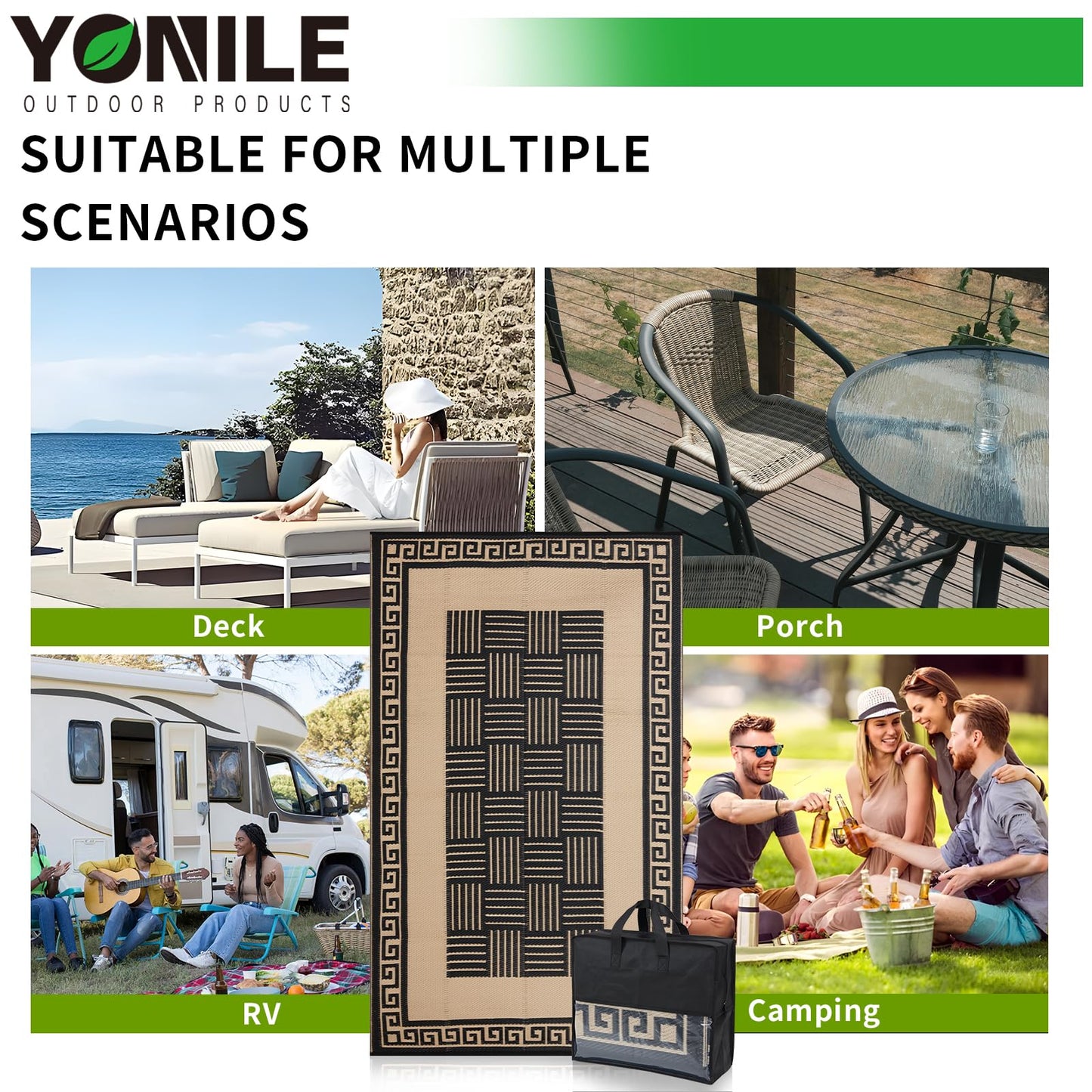 YONILE Outdoor Rug 5x8 ft Waterproof, Reversible Outdoor Plastic Straw Rug for Patios Clearance, Outdoor Area Rug Carpet RV Mat for Camping Backyard Deck Porch