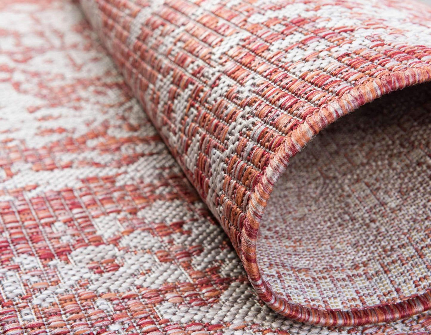 Unique Loom Outdoor Traditional Collection Area Rug - Timeworn (5' 3" x 8' Rectangle, Rust Red/ Gray)