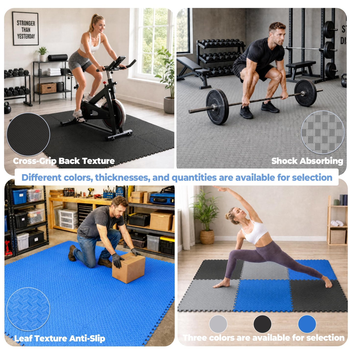 HulkFit Puzzle Exercise Mat, 1 Inch EVA Interlocking Foam Floor Tiles Workout Mat for Home Gym Equipment, MMA, Gymnastics, Shock-Absorbing Workout Mat for Garage Flooring and Apartments, 6 Tiles