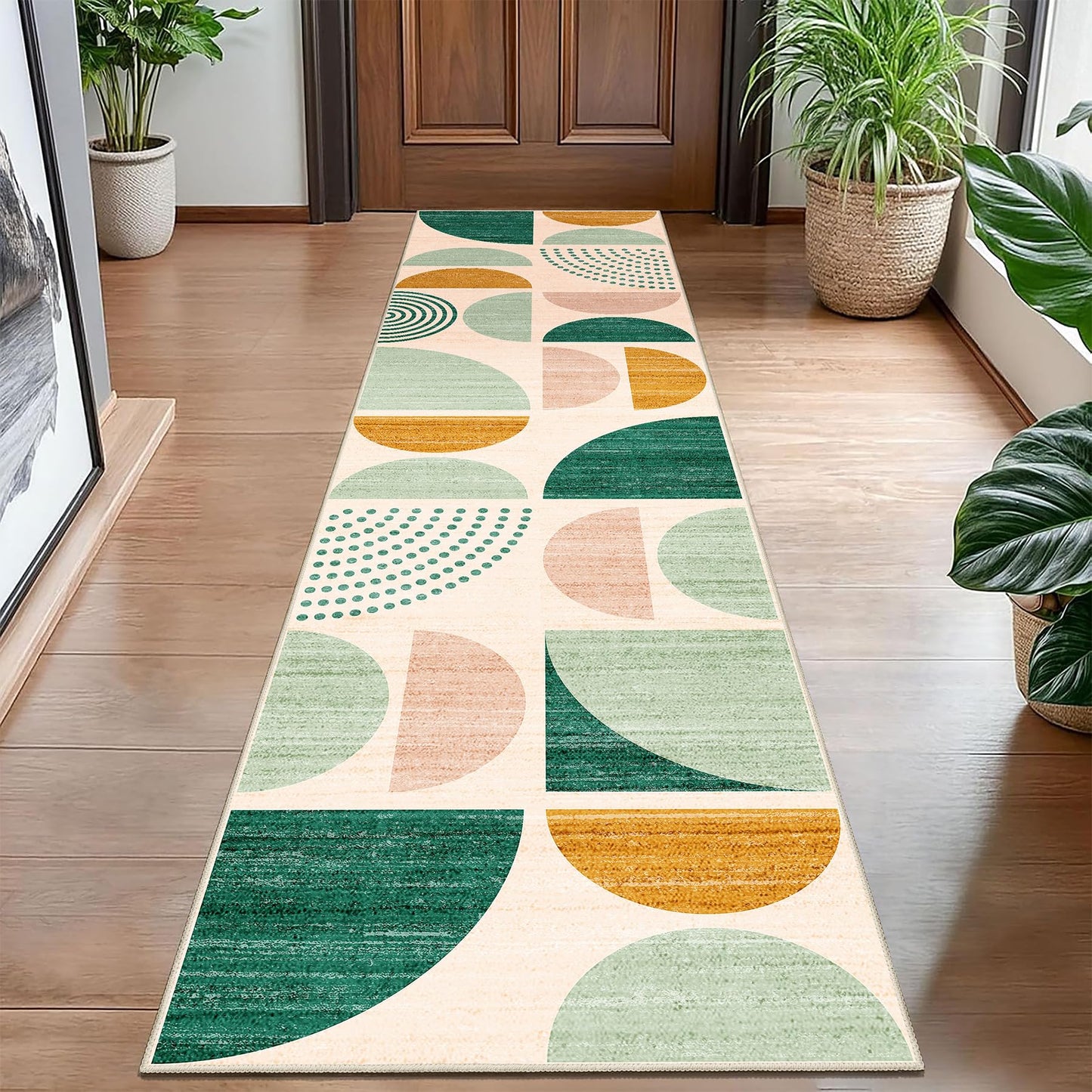MUJOO Green Runner Rug Washable,Boho 2x8 Area Rugs for Hallways Kitchen Bedroom Entryway Bathroom,Non Slip Carpet Long Mat Indoor,Soft Modern Abstract Sage Green