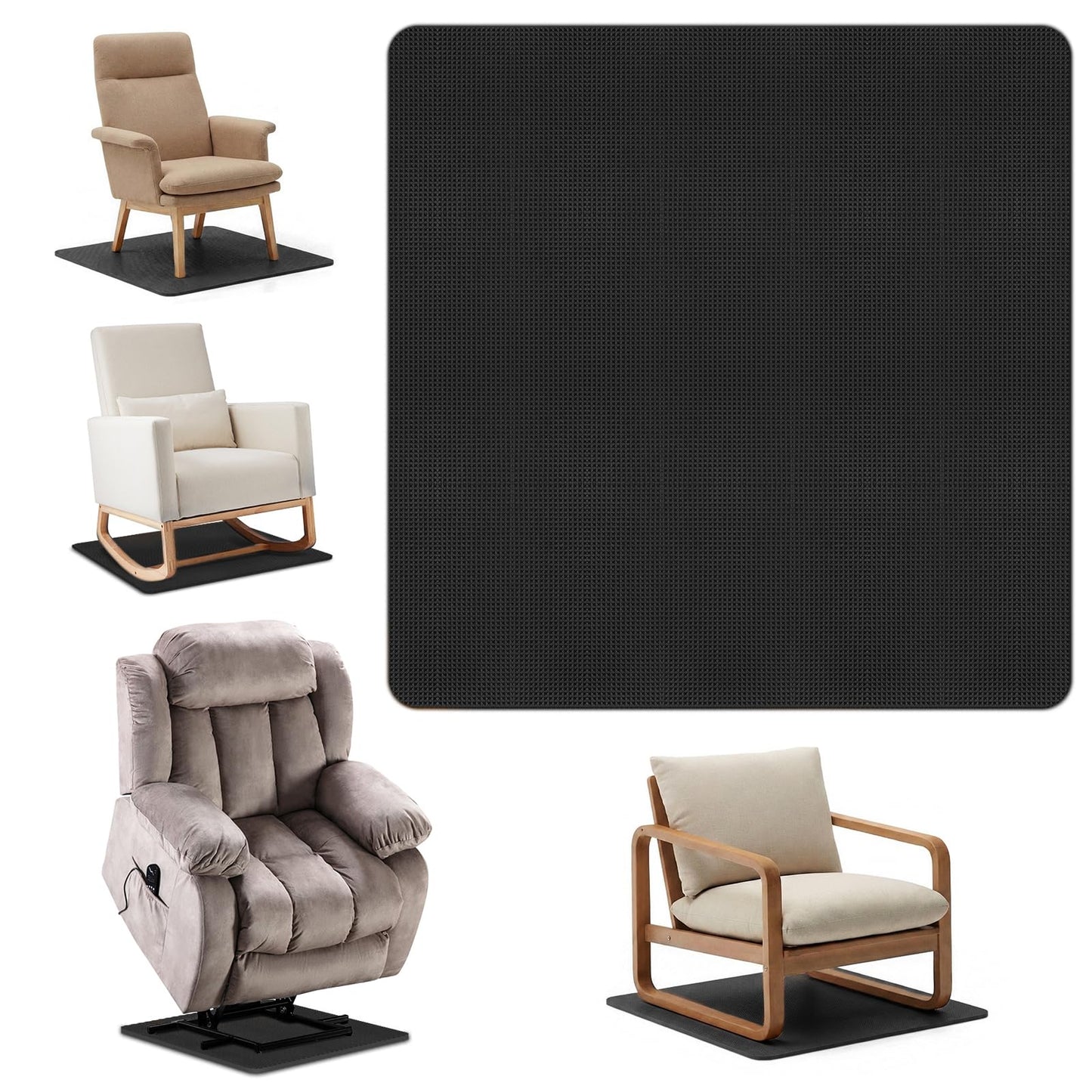 Recliner Pads for Hardwood Floors, 30" x 30" Non Slip Furniture Gripper Pad, Rubber Under Recliner Mat for Swivel Chairs, Sofas and Living Room Furniture, 1 Pack, Black