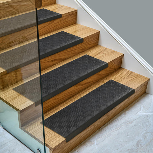 Ottomanson Bullnose Stair Treads Outdoor – Ribbed Heavy-Duty Non-Slip Stair Mats – Best Grip on Concrete, Brick & Textured Step – Fastening Required for Wooden & RV Steps, Pack of 5