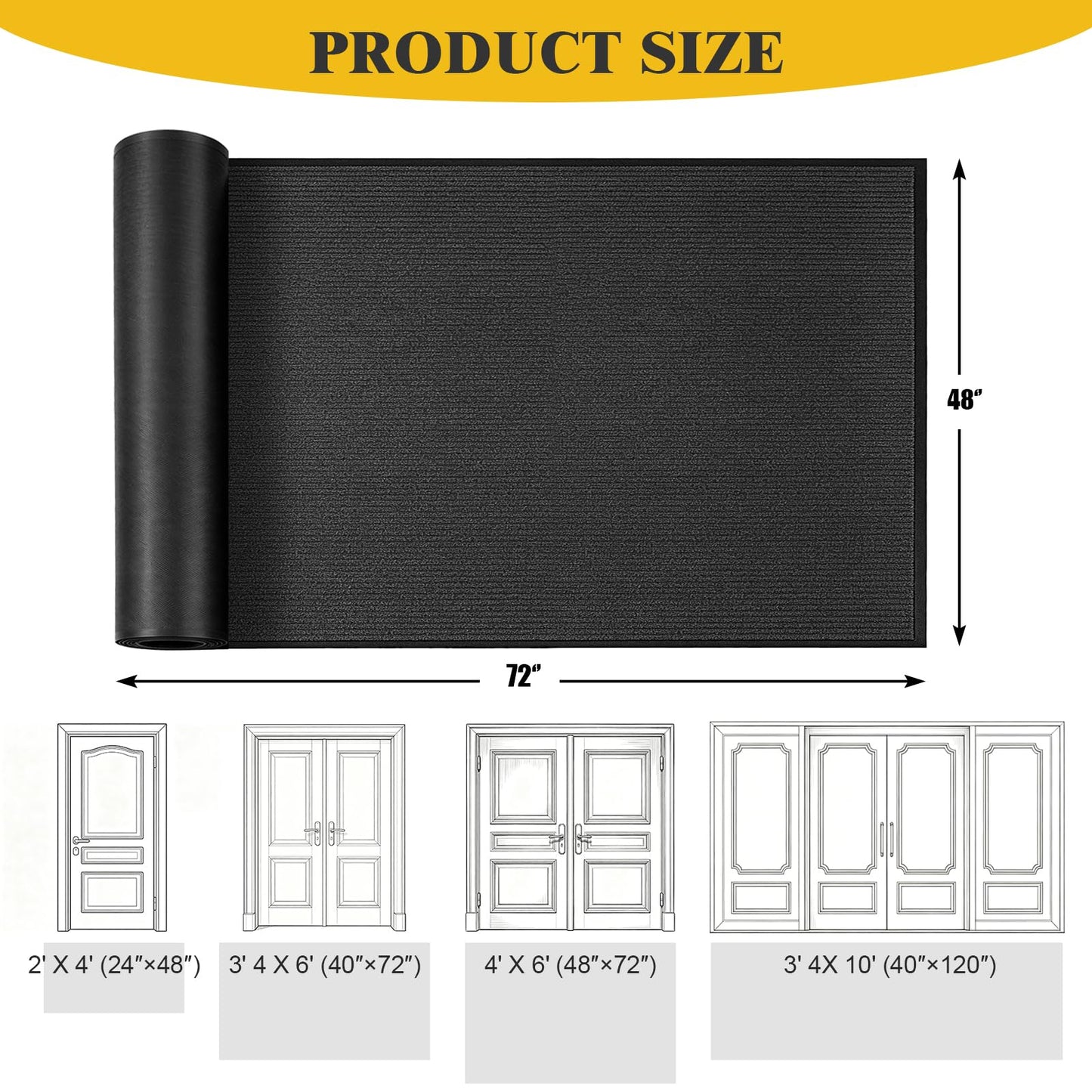 TANYOYO 4' X 6' Commercial Grade Door Floor Mat Brush Step Entrance Mat Vinyl Backed Utility Doormat Heavy Duty Floor Rugs Commercial Outdoor Carpet Indoor Entrance Mat,Black