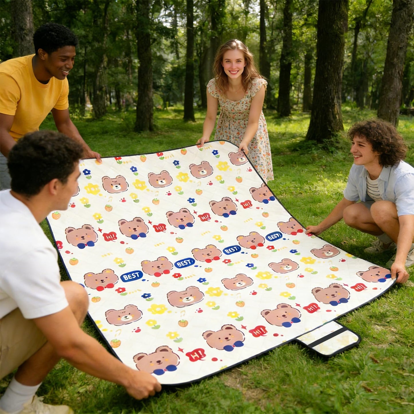 SIGUENOVA Large-Sized ultrasonic Picnic mat, Foldable and Machine-Washable, 60IN*80IN, Suitable for grasslands, Parks, Hiking Camping and Family Trips (White)