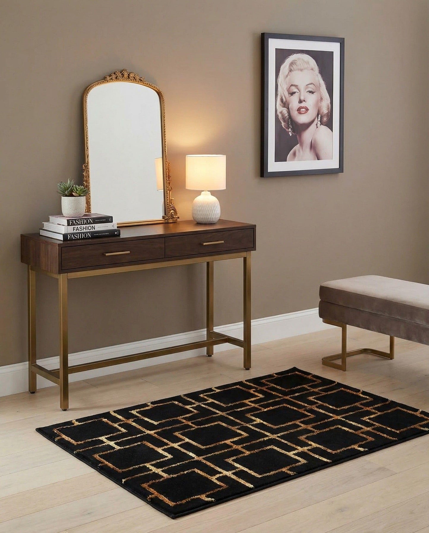 Rugs.com Glam Collection Rug – 2x3 Black and Gold Medium-Pile Rug Perfect for Entryways, Kitchens, Breakfast Nooks, Accent Pieces