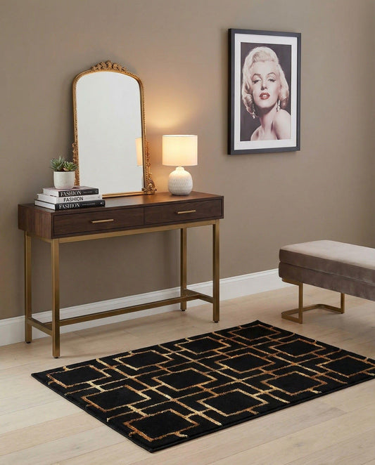 Rugs.com Glam Collection Rug – 2x3 Black and Gold Medium-Pile Rug Perfect for Entryways, Kitchens, Breakfast Nooks, Accent Pieces
