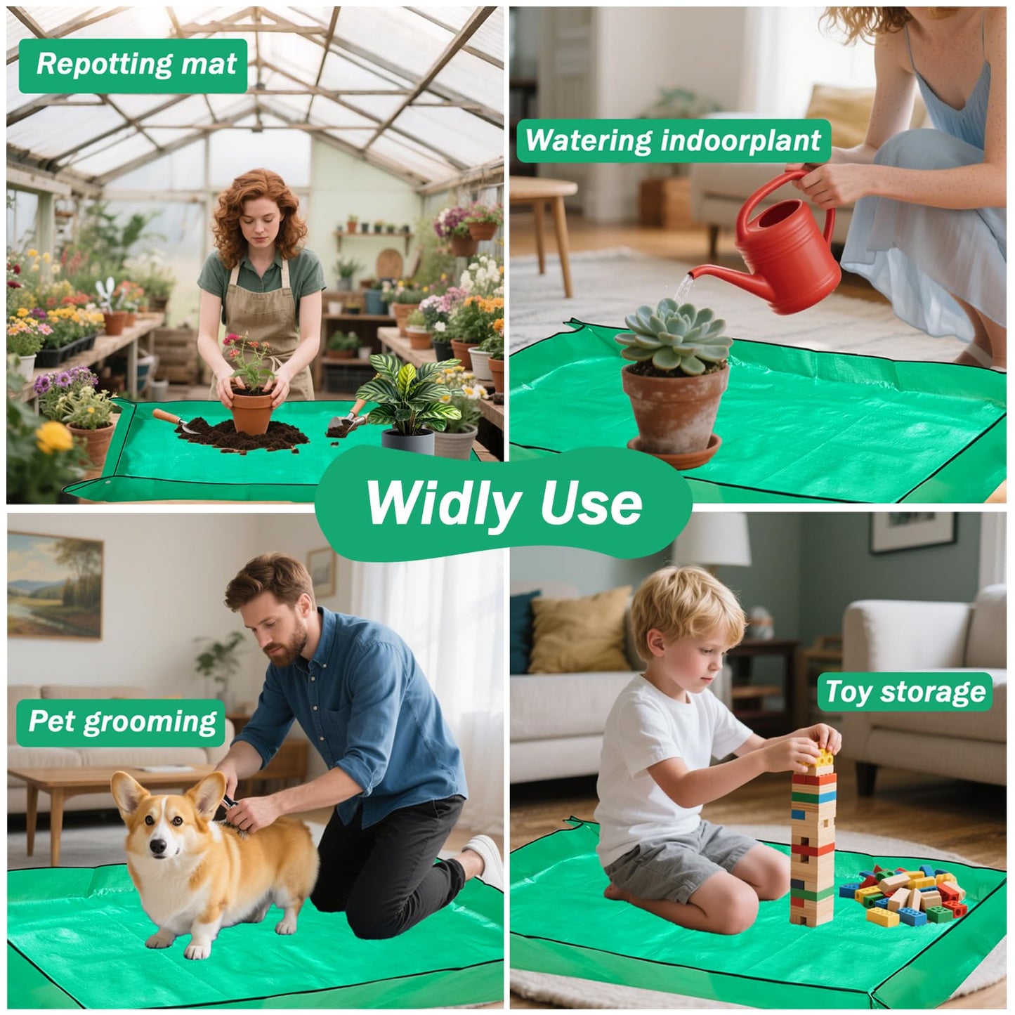 59'' x 59'' Extra Large Plant Repotting Mat, Thickened Foldable Repotting Mat for Indoor Plants, Transplanting Houseplants, Pot Out, Mix Soil and Mess Control, Gardening Gifts for Plant Lover(Green)