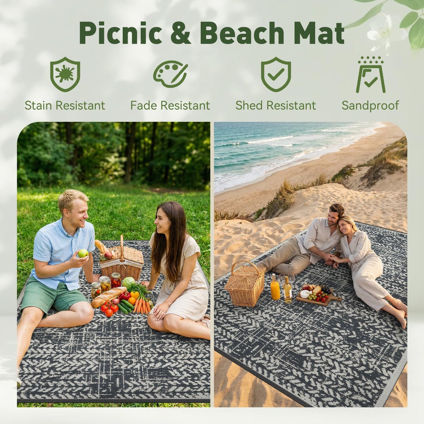 MontVoo Outdoor Rug Waterproof-Patio Rug Mat 5x8 Outdoor RV Camping Picnic Beach Mat Plastic Straw Rugs Outside Outdoor Area Rugs for Balcony Deck Backyard Grey