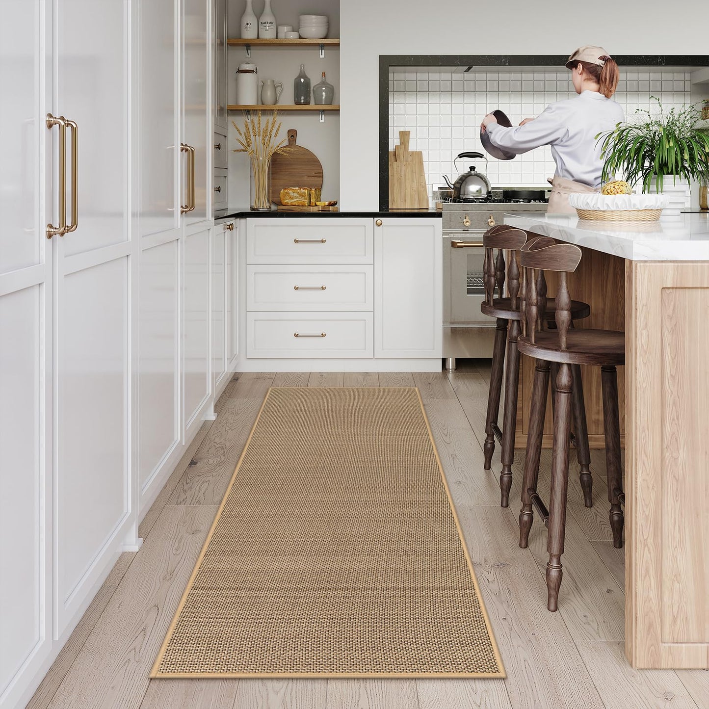 Lahome Noe Farmhouse Kitchen Runner, 2x5 Entryway Runner Rug Non Slip for Entryway Indoor Washable Carpet for Hallway Neutral Rug Runner Kitchen Mats for Floor Entry Bathroom, Beige