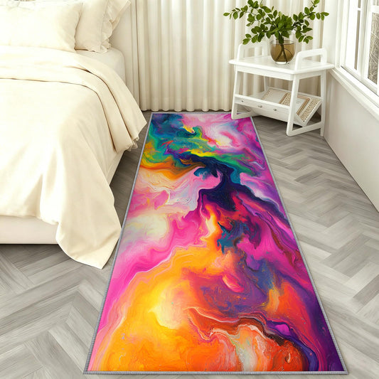 Colorful Texture Runner Rug 2x6ft, Abstract Marble Rugs for Hallway, Washable Non Slip Rendered Texture Throw Floor Long Carpet, Color Gradient Runners for Entryway Kitchen Bathroom Bedroom
