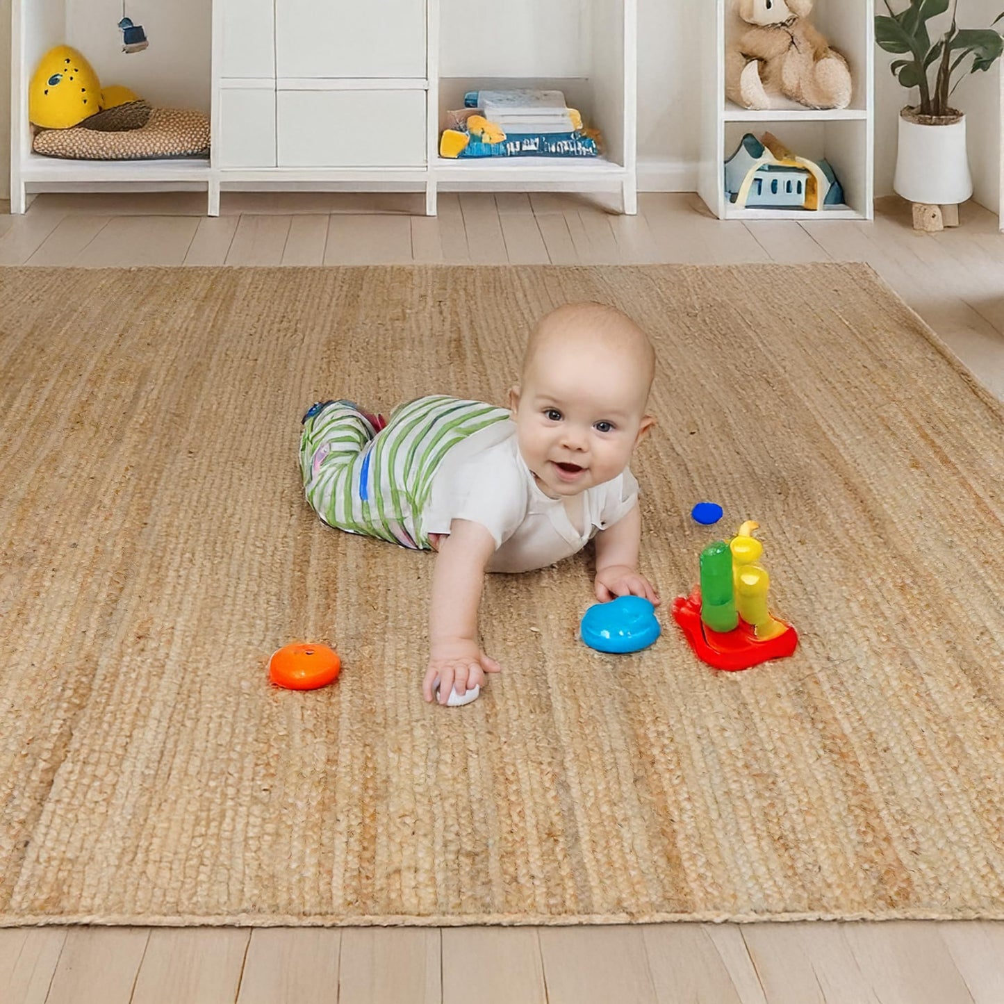 CRAFTBERRY 6x9 Jute Hand Woven Area Rug, Reversible, Rectangular, Solid Farmhouse Design, Natural Fiber, for High Traffic Areas, Bedroom, Living Room, Dining Room, Hallway, Office, Kitchen, Entryway