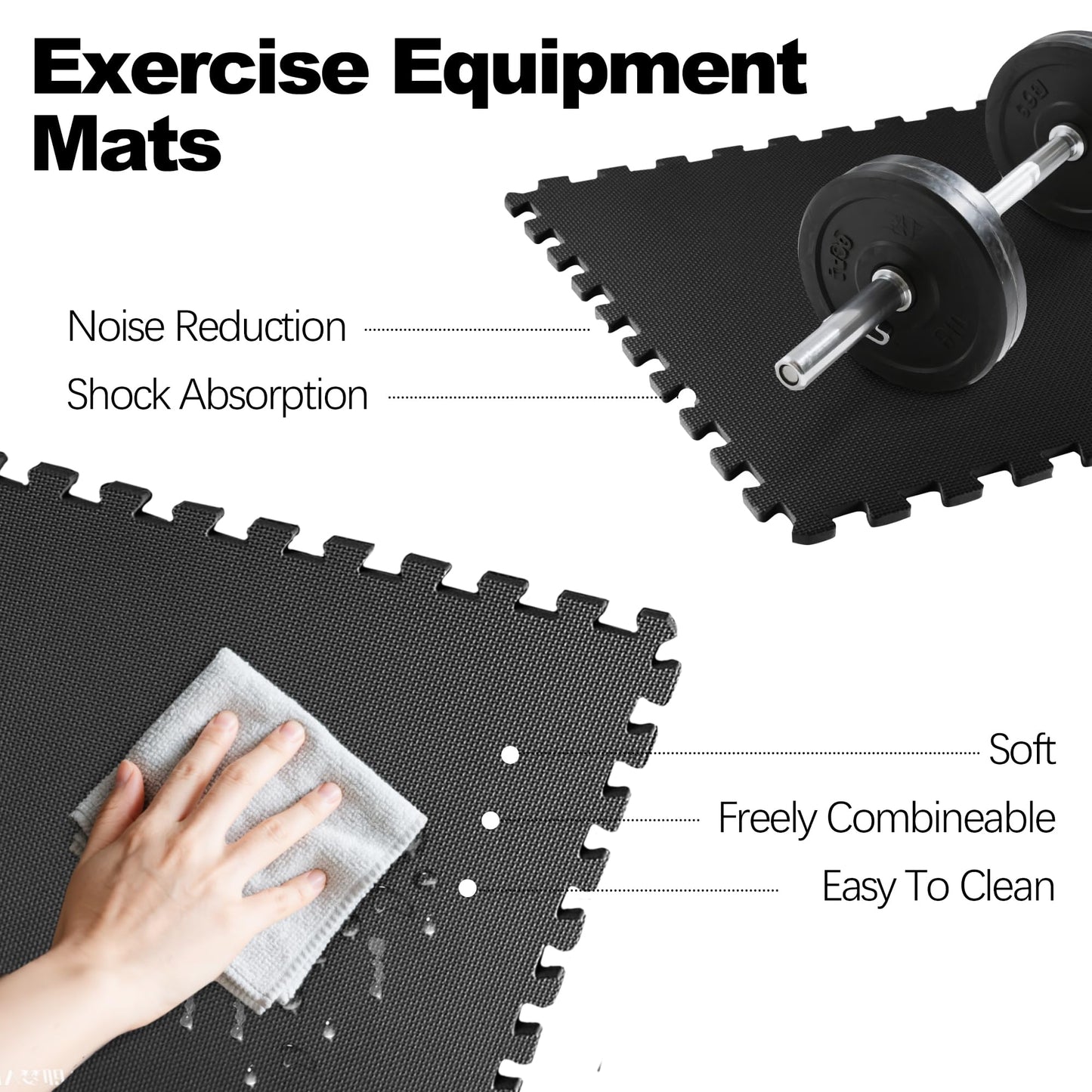 Elevon Puzzle Exercise Gym Flooring Mat, 1/2" Thick EVA Interlocking Foam Tiles Workout Mat for Home Gym, Fitness Equipment, MMA, Gymnastics, 36 Tiles Shock-Absorbing Exercise Mat, Black (144 Sq Ft)
