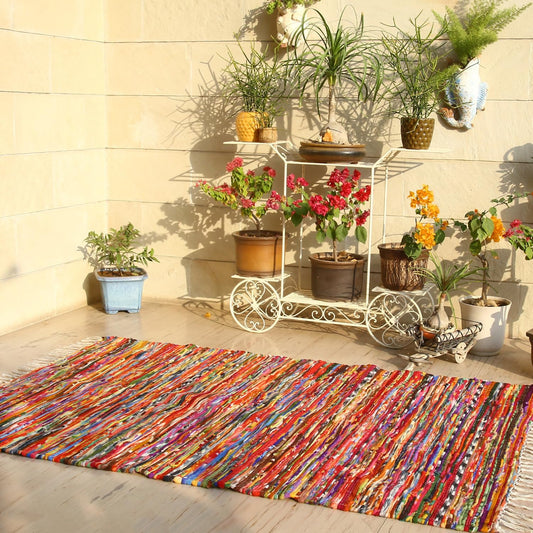 RAJRANG Colorful Soft Chindi Area Rug 3x5 feet Reversible Braided Recycled Rag Rugs with Tassel for Bedroom Living Room Kitchen Boho Home Decor