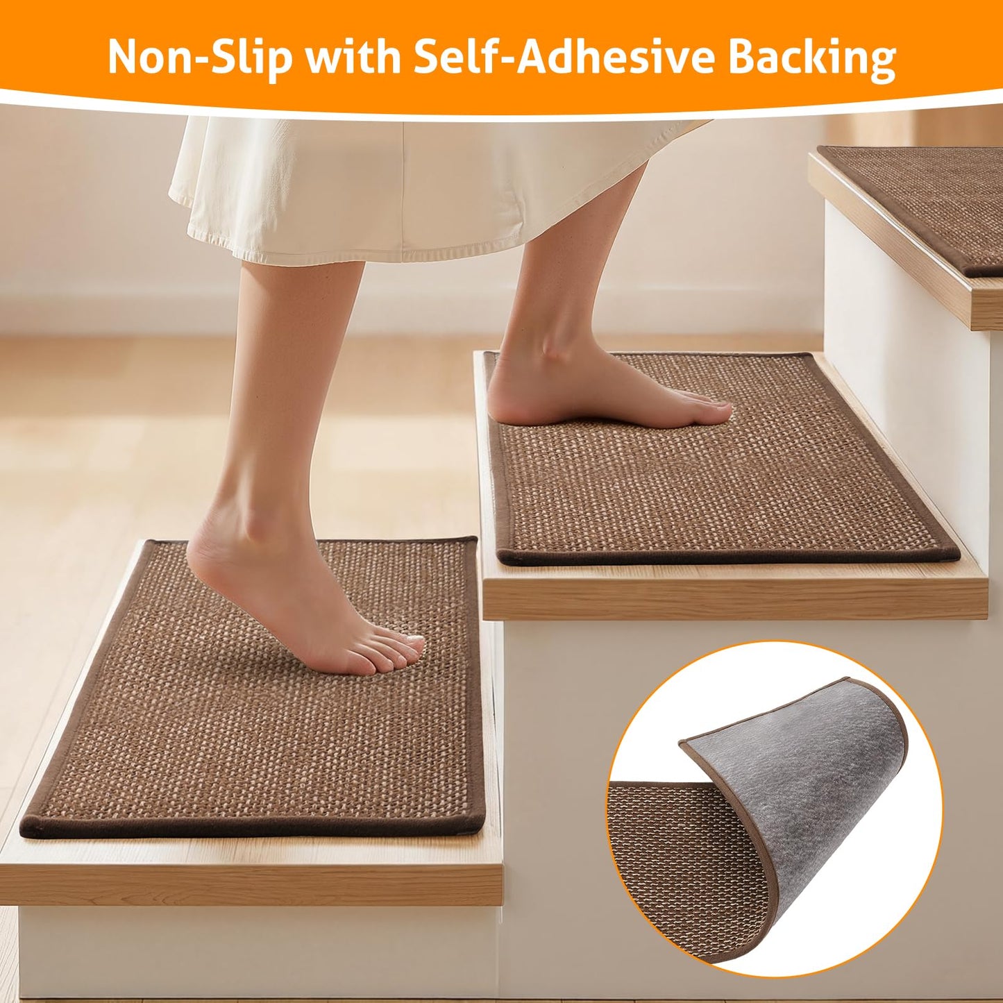 WICHEMI 9"x30"Stair Treads Non Slip Indoor, 15 Pack Stair Runner Carpet, Stair Covers for Wood Stairs with Reusable Adhesive for Kids Seniors Pets, Brown