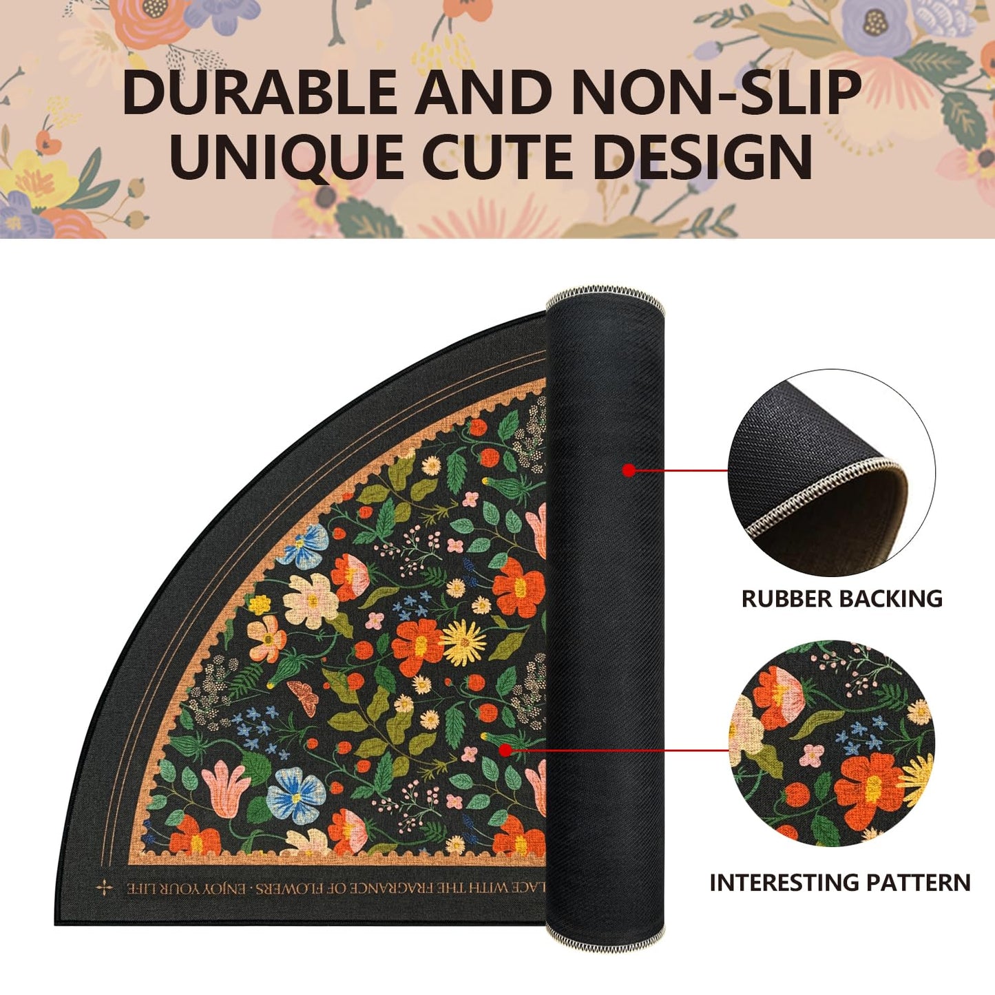 SHIYUE Triangle Corner Rug Kitchen Rugs Washable Non Slip Area Rug Water, Comfort Soft Rubber Standing Sink Mat Bathroom and Bedroom Laundry Mat(32in Flower Park)