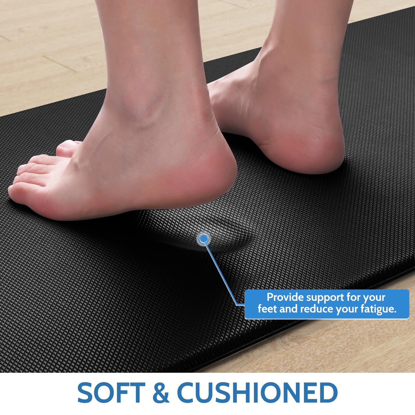 StepLively Kitchen Mat, 2 PCS Kitchen Rugs, Cushioned Kitchen Mats for Floor, Anti Fatigue Kitchen Rug Set, Non-Slip Standing Mat for Kitchen, Office, Sink, 17.3"x30"+17.3"x47", Black