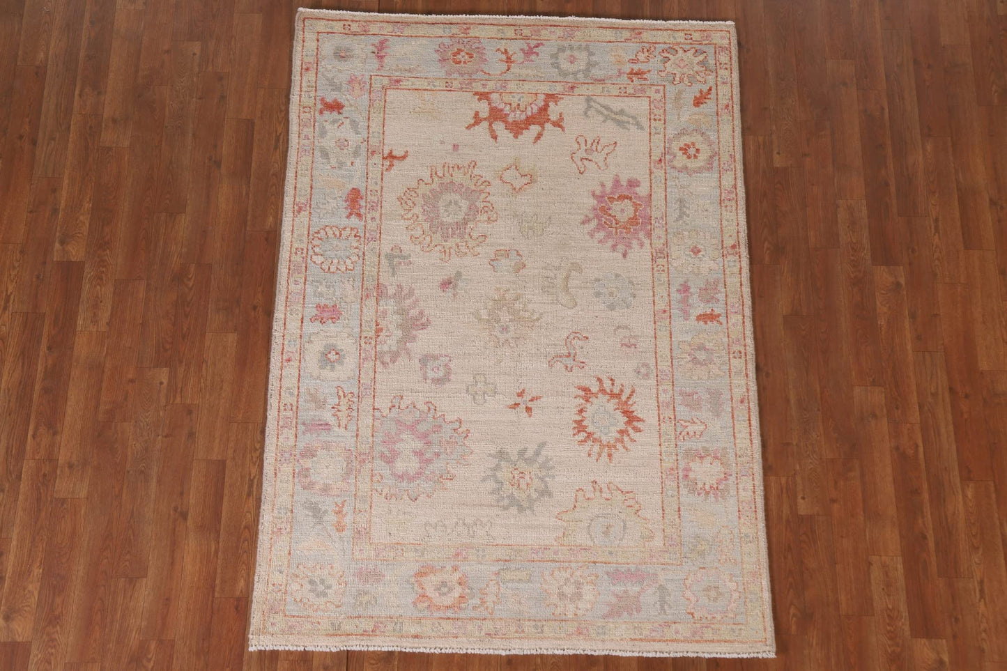 Rug Source Transitional Collection, 4x6 Oushak Rug, Hand Knotted Beige & Ivories Floral Rug, Oriental 100% Wool Carpet for Foyer, Entryway and Hallway