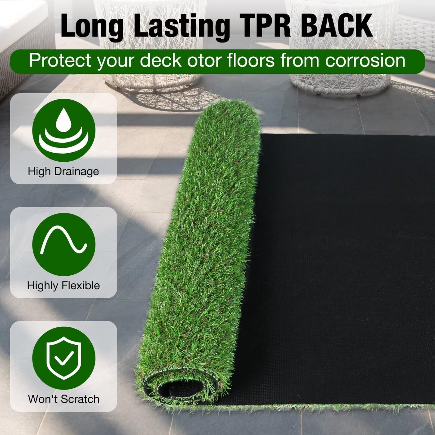XLX TURF 2FT X 6FT Artificial Turf Runner Rug Indoor Outdoor - Realistic Narrow Fake Grass Carpet Patio Balcony Floor Covering - Pets Friendly & Drainage Dog Grass Pad