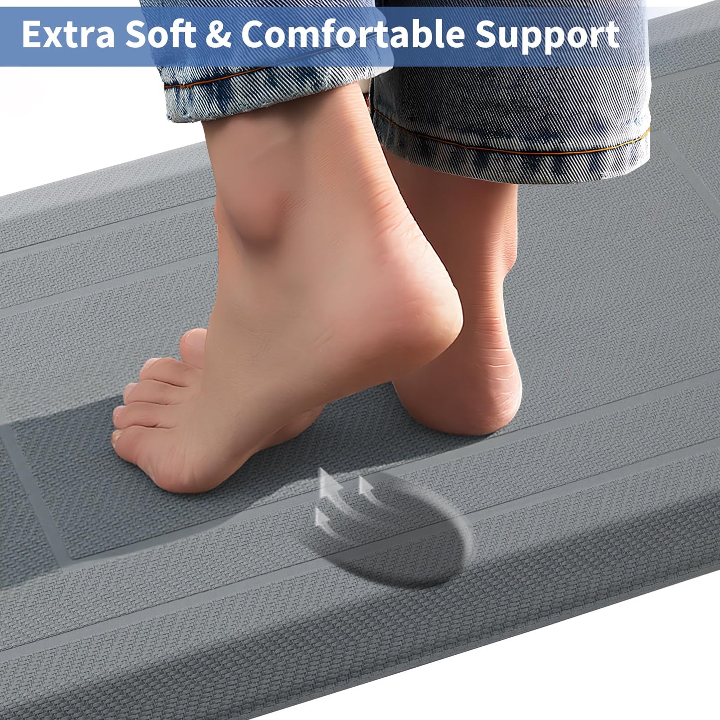 UKISS 9/10"" Extra Thick Cushioned Anti Fatigue Kitchen Mat, Waterproof High Density Foam Standing Desk Mat, Non-Slip Ergonomic Comfort Mat for Kitchen, Office,Workstation (Grey, 20" X 32")