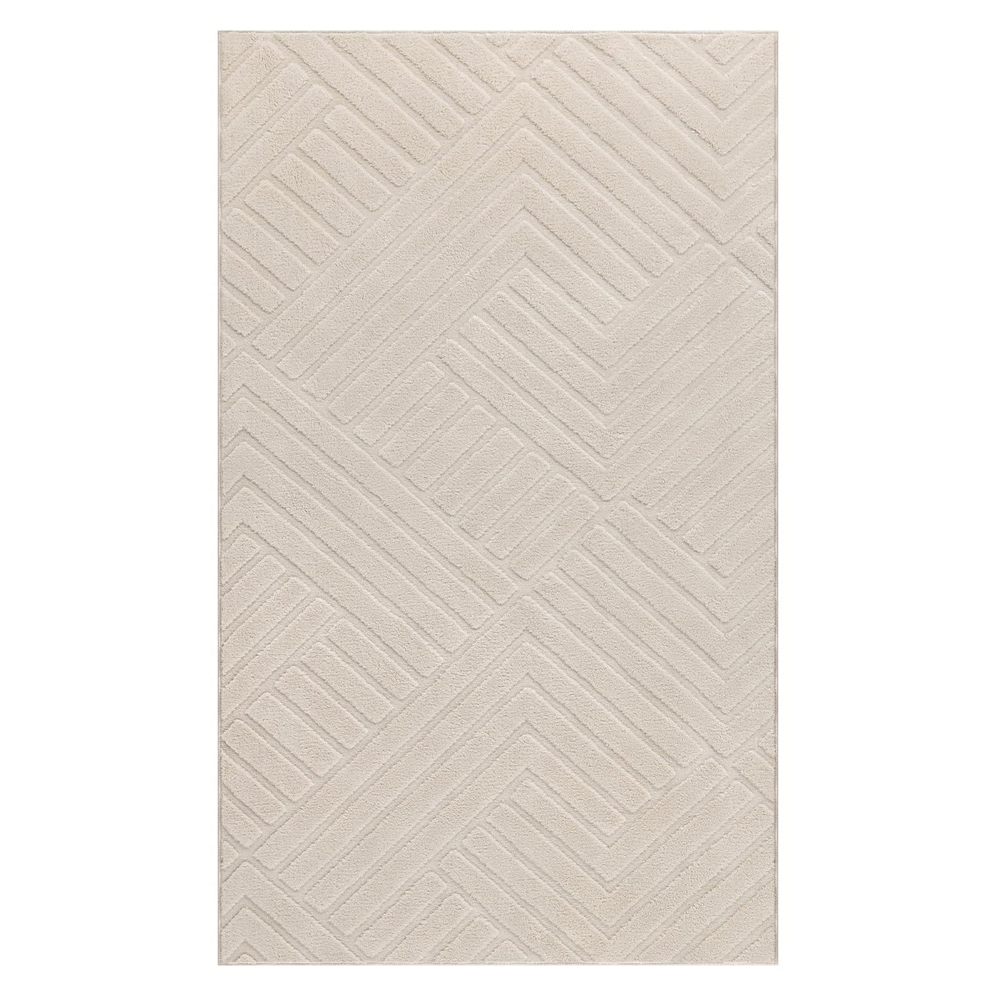 Bsmathom 3x5 Washable Area Rug, Boho Neutral Modern Soft Carpet Mat, Beige