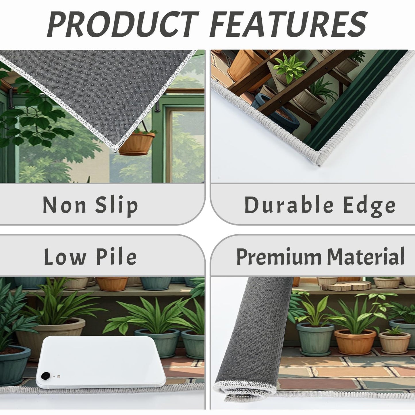 Greenhouse Potted Plants Kitchen Rug, Waterproof Non-Slip Realistic Green Plants 2PCS Kitchen Floor Mat, Anti-Fatigue Standing Green Mats and Rugs Set, for Home Sink Laundry Hallway 20"x59"+20"x31"