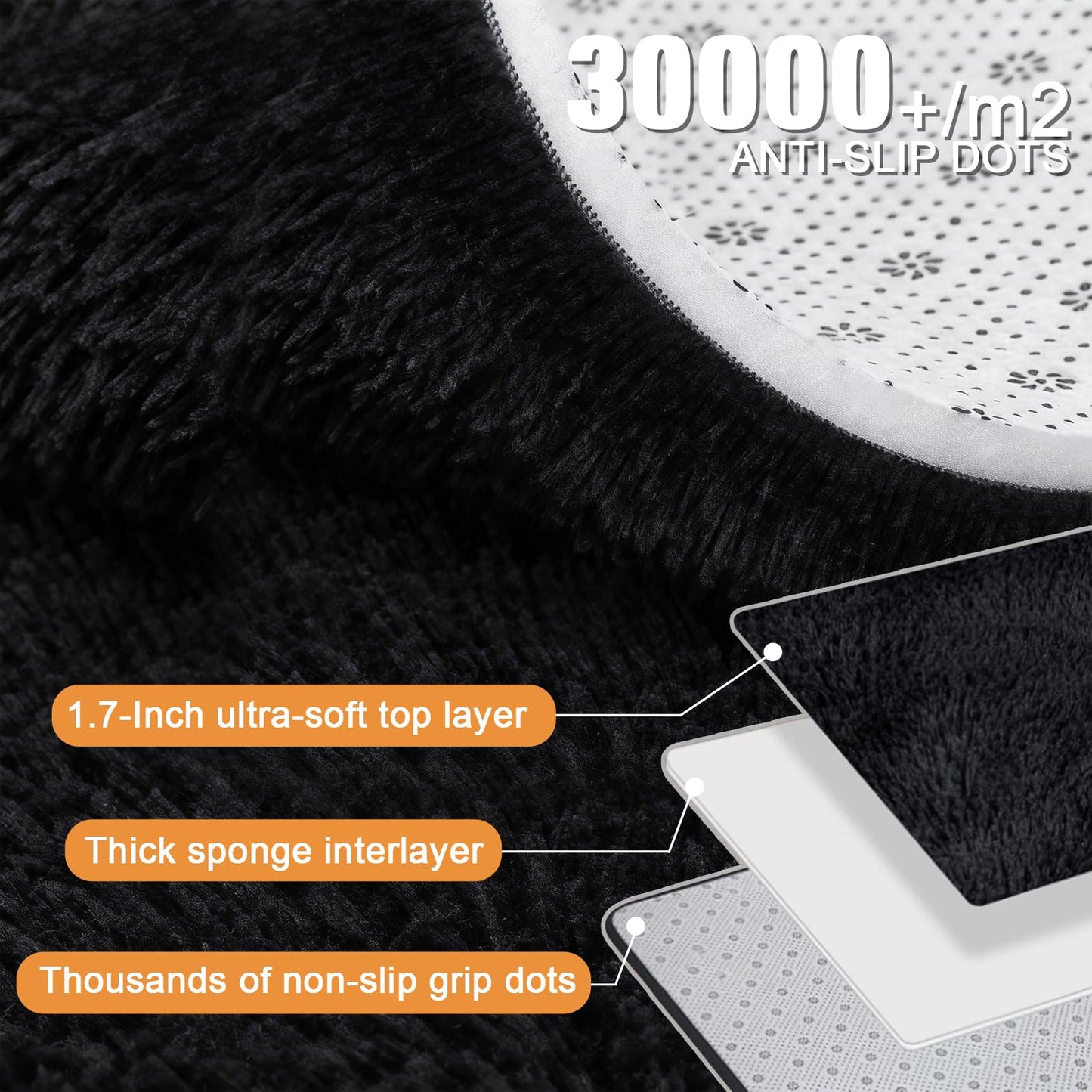 Large Shag Area Rugs 5x7 for Living Room, Ultra Soft Fluffy Black Rugs for Bedroom, Shaggy Living Room Rug, Plush Fuzzy Bedside Rug, Floor Carpets for Kids Dorms Room Home Decor, Upgrade Anti-Skid