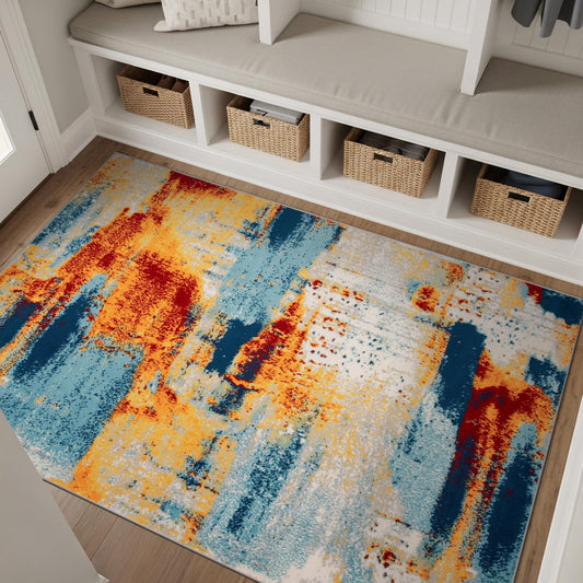 Rugshop Sky Collection Abstract Area Rug, Carpet with Jute Backing for Office or Small Living Space, 3'3" x 5'