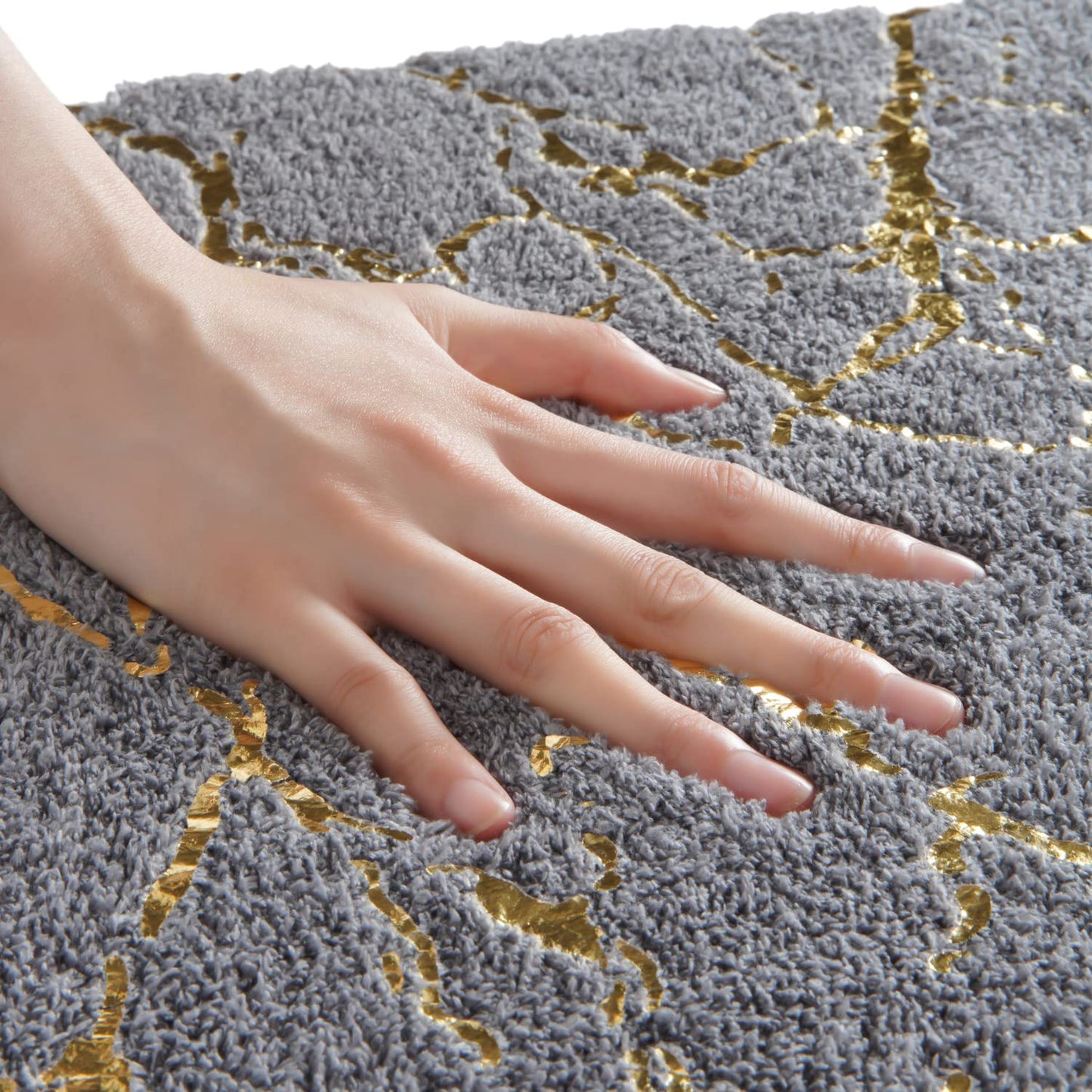 QJHOMO Marble Bathroom Rug Gray and Gold Decor Bathroom Rugs Non Slip Bath Mat Super Absorbent Microfiber Plush Bathmat Machine Washable Floor Carpet for Tub, Shower, Bedroom (20x32 inch)