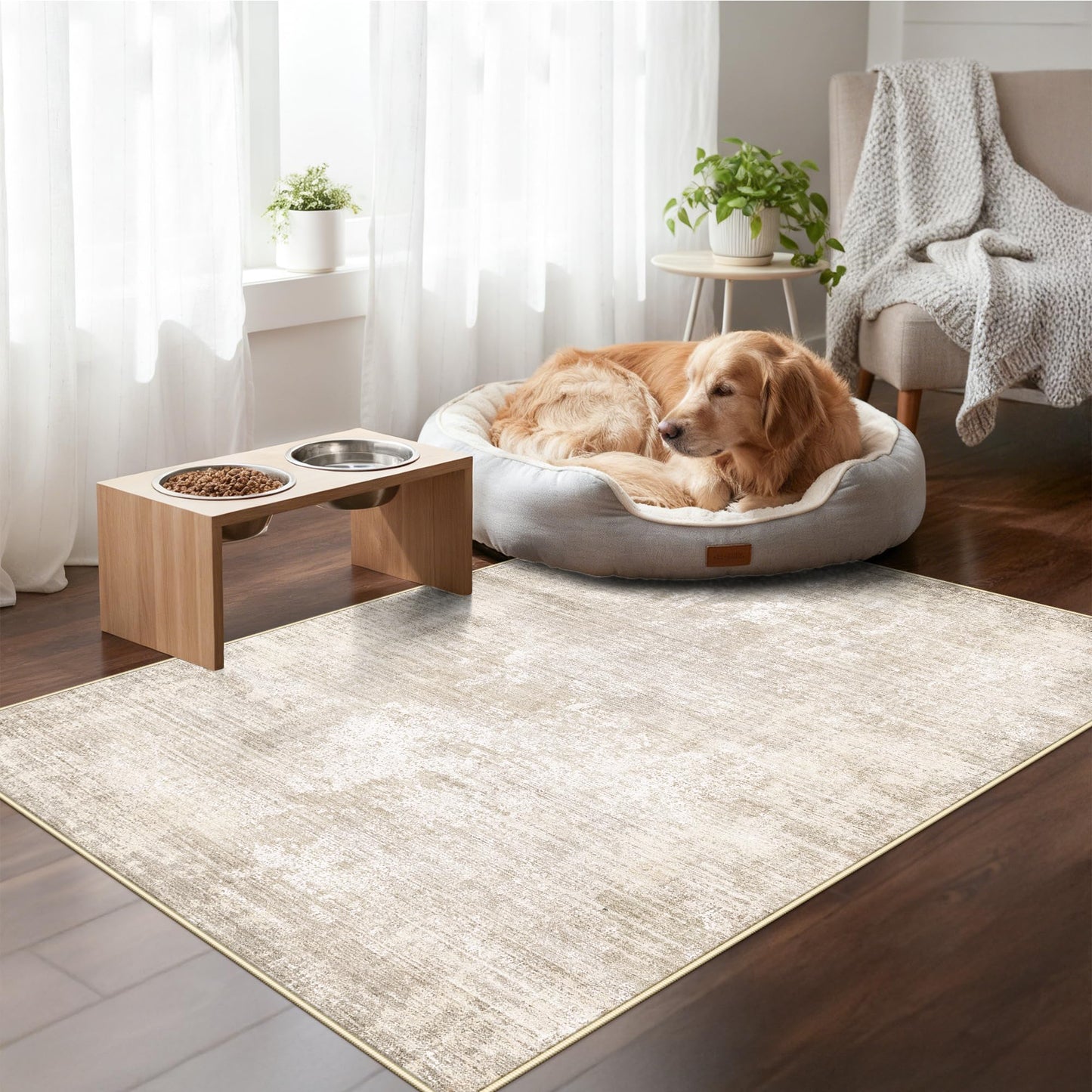 Washable 3x4 Hallway Runner Rug: Abstract Soft Entryway Doormat Water-Resistan Bathroom Kitchen Carpet with Non-Slip Backing Modern Living Room Bedroom Dining Room Decorative Carpet（3x4,Warm/Beige）